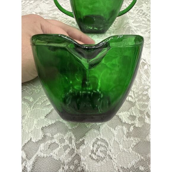 Vintage Anchor Hocking Charm Forest Green Square Creamer & Sugar - Picture 3 of 8
